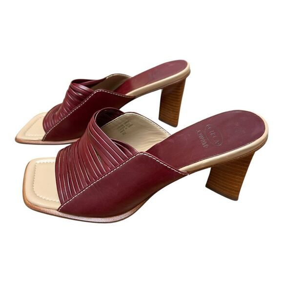 Circa Joan & David Red Leather Heel Sandals Mules Size 9 Open Square Toe EUC 90s - Picture 1 of 8